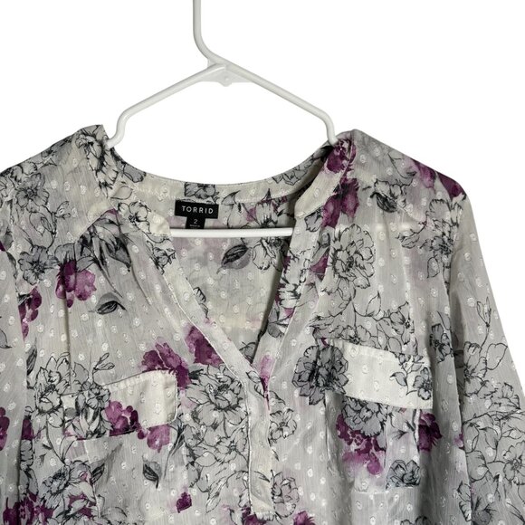 Torrid Womens Floral Sheer Blouse With 3/4 Sleeves & Polka Dot Detail - Size 2X - Picture 4 of 7
